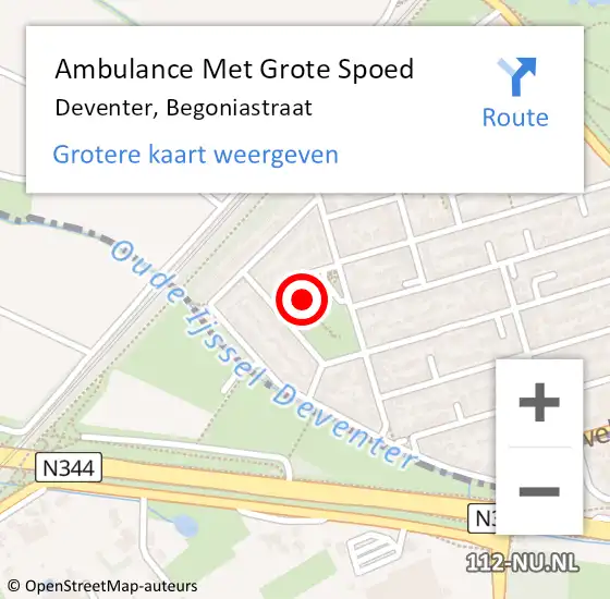 Locatie op kaart van de 112 melding: Ambulance Met Grote Spoed Naar Deventer, Begoniastraat op 13 juni 2014 05:24