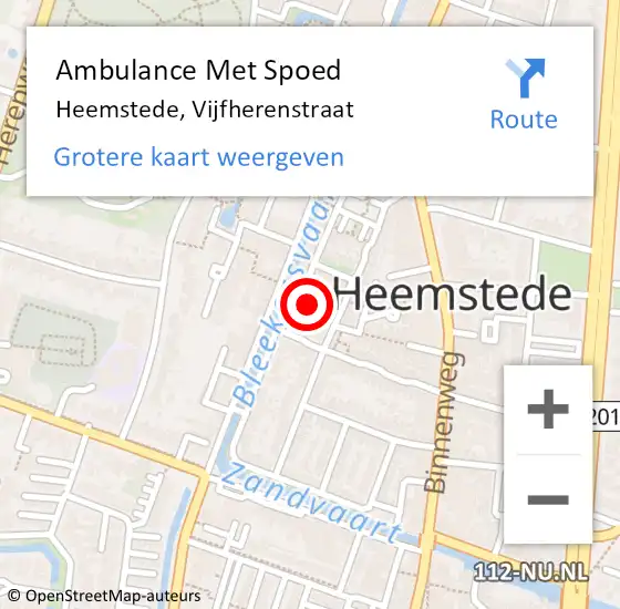 Locatie op kaart van de 112 melding: Ambulance Met Spoed Naar Heemstede, Vijfherenstraat op 12 juni 2021 15:19