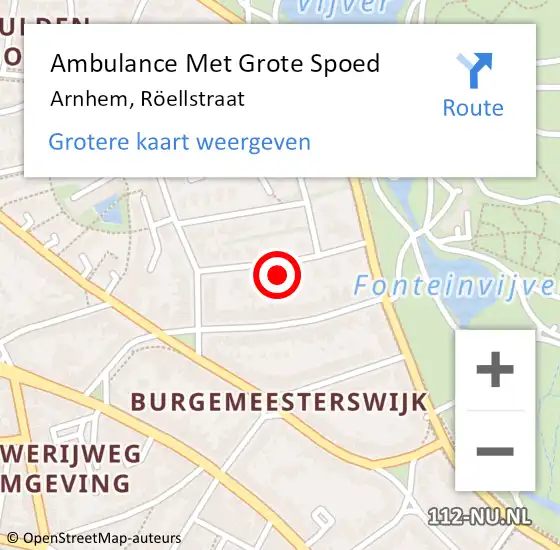 Locatie op kaart van de 112 melding: Ambulance Met Grote Spoed Naar Arnhem, Röellstraat op 12 juni 2021 15:35