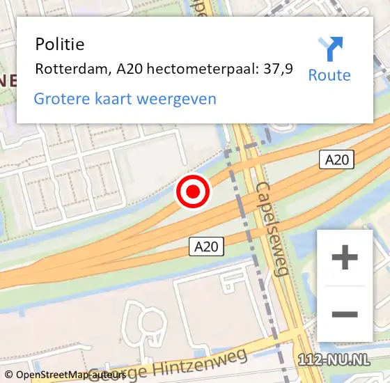 Locatie op kaart van de 112 melding: Politie Rotterdam, A20 hectometerpaal: 37,9 op 12 juni 2021 15:54