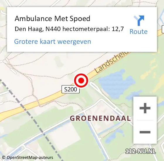Locatie op kaart van de 112 melding: Ambulance Met Spoed Naar Den Haag, N440 hectometerpaal: 12,7 op 12 juni 2021 15:56