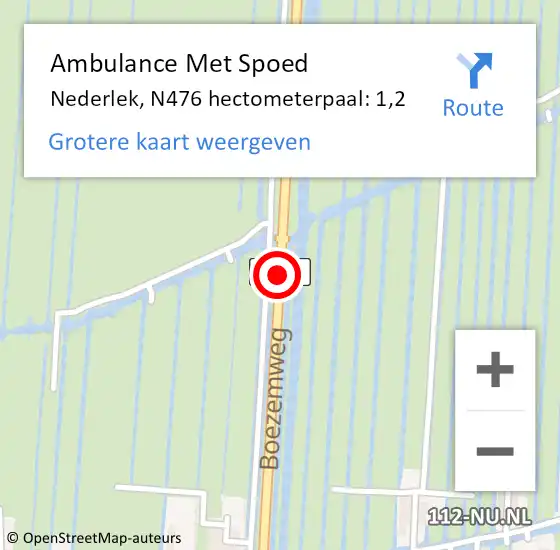 Locatie op kaart van de 112 melding: Ambulance Met Spoed Naar Nederlek, N476 hectometerpaal: 1,2 op 12 juni 2021 16:03