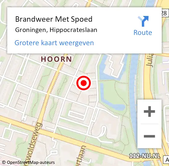 Locatie op kaart van de 112 melding: Brandweer Met Spoed Naar Groningen, Hippocrateslaan op 12 juni 2021 16:26