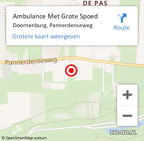Locatie op kaart van de 112 melding: Ambulance Met Grote Spoed Naar Doornenburg, Pannerdenseweg op 12 juni 2021 16:53