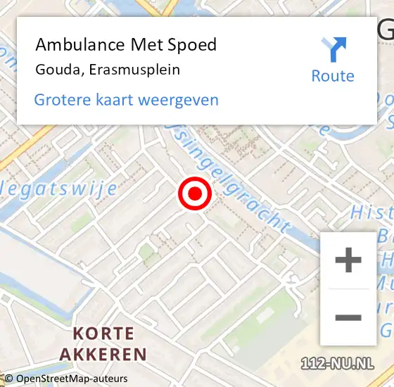 Locatie op kaart van de 112 melding: Ambulance Met Spoed Naar Gouda, Erasmusplein op 12 juni 2021 17:09