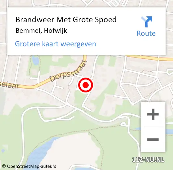 Locatie op kaart van de 112 melding: Brandweer Met Grote Spoed Naar Bemmel, Hofwijk op 12 juni 2021 17:12