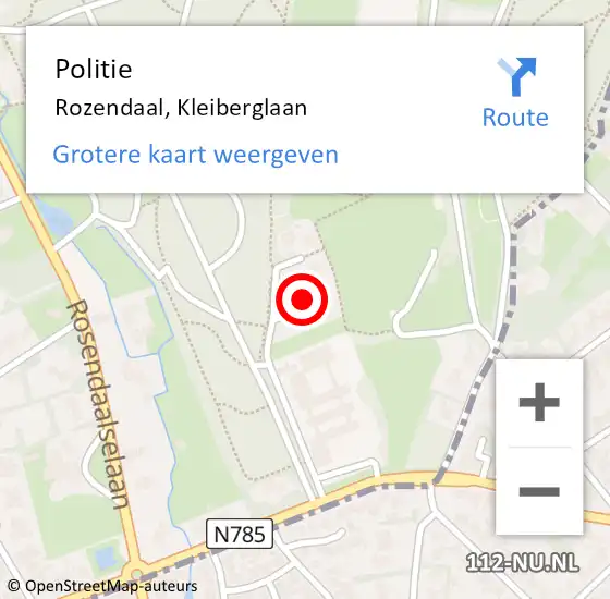 Locatie op kaart van de 112 melding: Politie Rozendaal, Kleiberglaan op 12 juni 2021 17:30