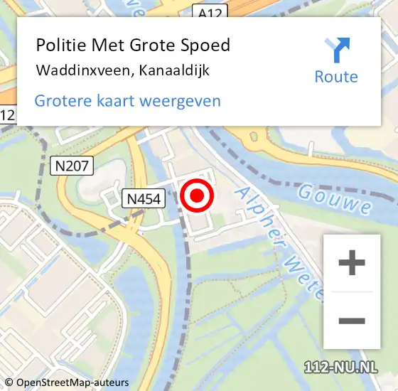 Locatie op kaart van de 112 melding: Politie Met Grote Spoed Naar Waddinxveen, Kanaaldijk op 12 juni 2021 17:44