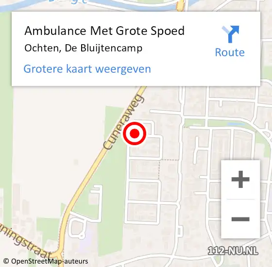 Locatie op kaart van de 112 melding: Ambulance Met Grote Spoed Naar Ochten, De Bluijtencamp op 12 juni 2021 18:47