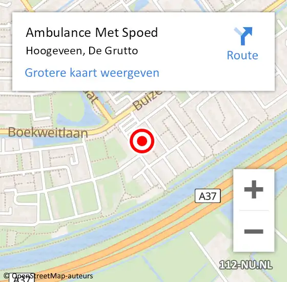 Locatie op kaart van de 112 melding: Ambulance Met Spoed Naar Hoogeveen, De Grutto op 12 juni 2021 18:47