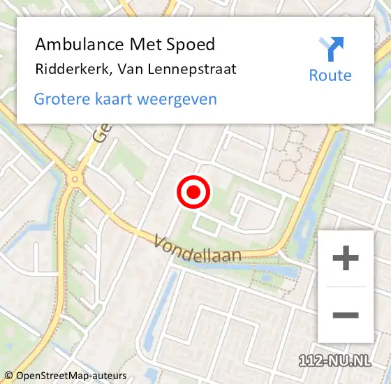 Locatie op kaart van de 112 melding: Ambulance Met Spoed Naar Ridderkerk, Van Lennepstraat op 12 juni 2021 18:57