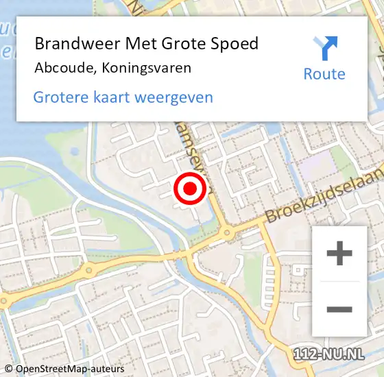 Locatie op kaart van de 112 melding: Brandweer Met Grote Spoed Naar Abcoude, Koningsvaren op 12 juni 2021 19:04