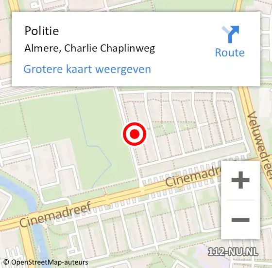 Locatie op kaart van de 112 melding: Politie Almere, Charlie Chaplinweg op 12 juni 2021 19:15