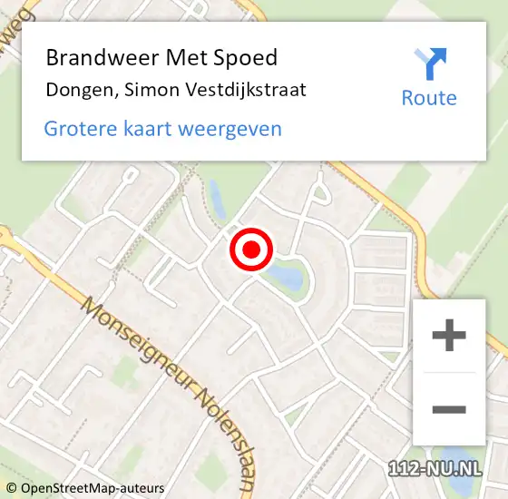 Locatie op kaart van de 112 melding: Brandweer Met Spoed Naar Dongen, Simon Vestdijkstraat op 12 juni 2021 19:20