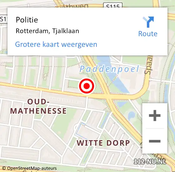 Locatie op kaart van de 112 melding: Politie Rotterdam, Tjalklaan op 12 juni 2021 20:04
