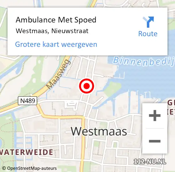 Locatie op kaart van de 112 melding: Ambulance Met Spoed Naar Westmaas, Nieuwstraat op 12 juni 2021 20:08