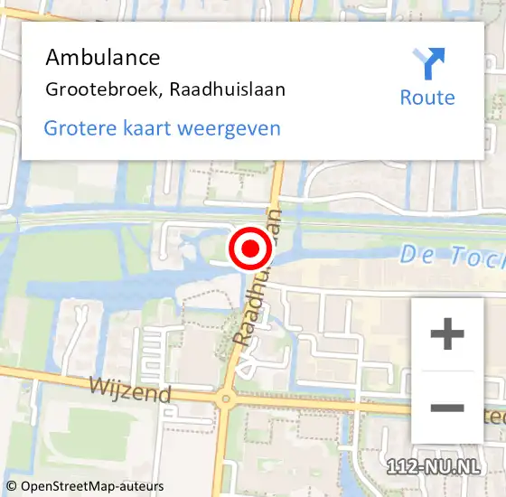 Locatie op kaart van de 112 melding: Ambulance Grootebroek, Raadhuislaan op 12 juni 2021 21:05