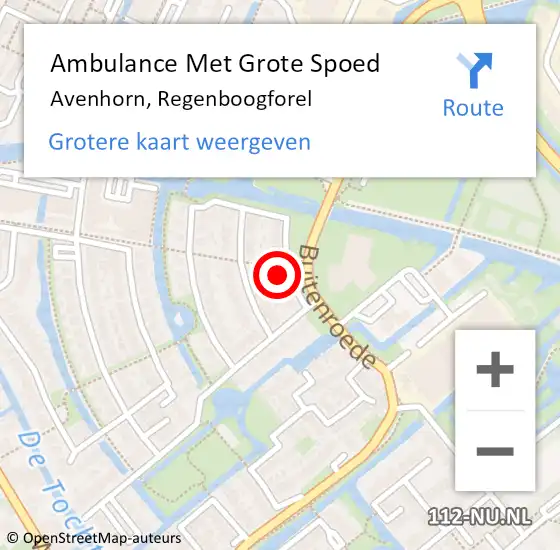 Locatie op kaart van de 112 melding: Ambulance Met Grote Spoed Naar Avenhorn, Regenboogforel op 12 juni 2021 21:13