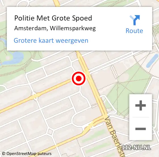 Locatie op kaart van de 112 melding: Politie Met Grote Spoed Naar Amsterdam, Willemsparkweg op 12 juni 2021 21:16