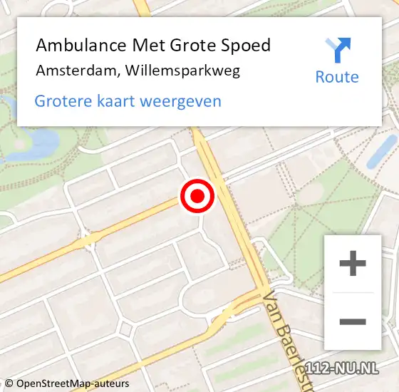 Locatie op kaart van de 112 melding: Ambulance Met Grote Spoed Naar Amsterdam, Willemsparkweg op 12 juni 2021 21:19