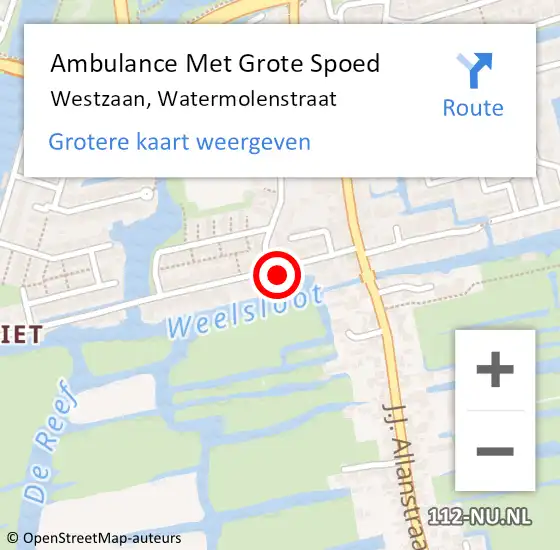 Locatie op kaart van de 112 melding: Ambulance Met Grote Spoed Naar Westzaan, Watermolenstraat op 12 juni 2021 21:23