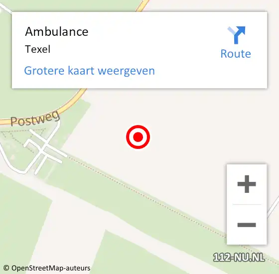 Locatie op kaart van de 112 melding: Ambulance Texel op 12 juni 2021 21:44