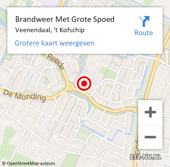 Locatie op kaart van de 112 melding: Brandweer Met Grote Spoed Naar Veenendaal, 't Kofschip op 12 juni 2021 21:51