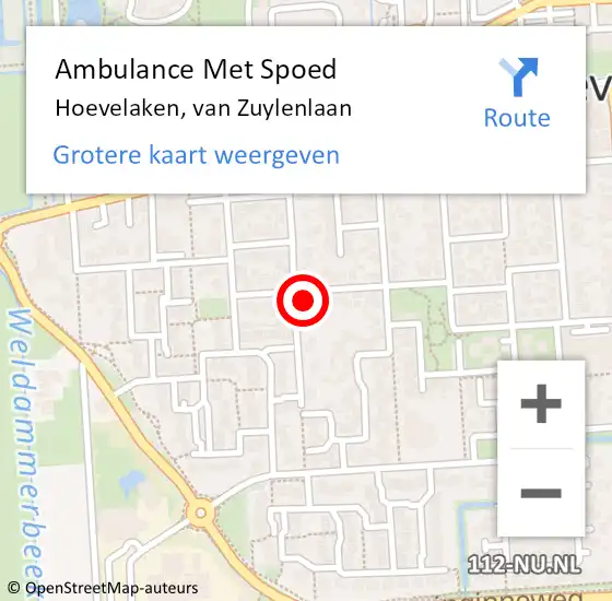 Locatie op kaart van de 112 melding: Ambulance Met Spoed Naar Hoevelaken, van Zuylenlaan op 12 juni 2021 21:52