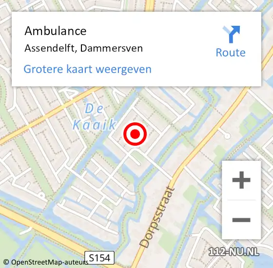 Locatie op kaart van de 112 melding: Ambulance Assendelft, Dammersven op 12 juni 2021 22:06
