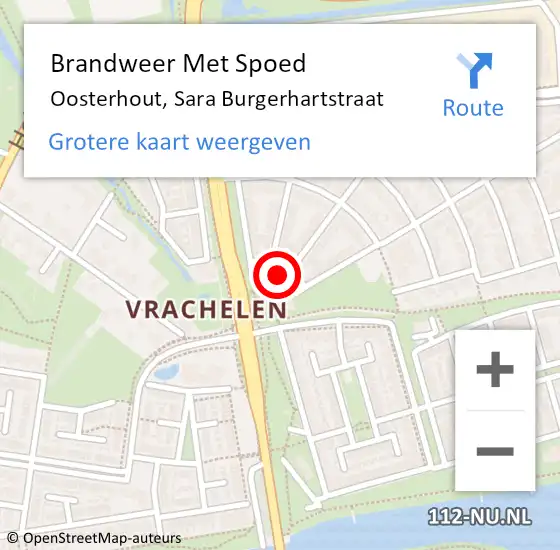 Locatie op kaart van de 112 melding: Brandweer Met Spoed Naar Oosterhout, Sara Burgerhartstraat op 12 juni 2021 22:09