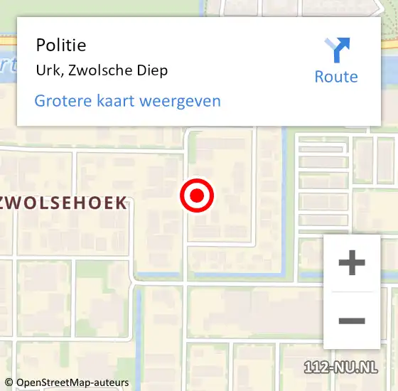 Locatie op kaart van de 112 melding: Politie Urk, Zwolsche Diep op 12 juni 2021 22:53