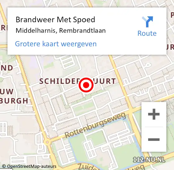 Locatie op kaart van de 112 melding: Brandweer Met Spoed Naar Middelharnis, Rembrandtlaan op 12 juni 2021 23:12