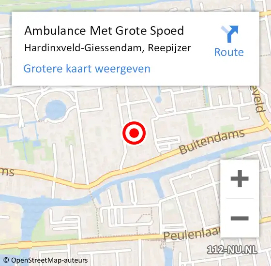 Locatie op kaart van de 112 melding: Ambulance Met Grote Spoed Naar Hardinxveld-Giessendam, Reepijzer op 12 juni 2021 23:23