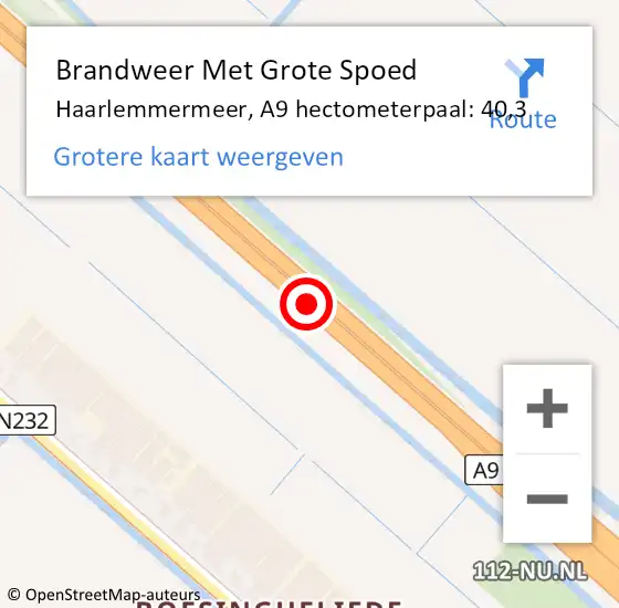 Locatie op kaart van de 112 melding: Brandweer Met Grote Spoed Naar Haarlemmermeer, A9 hectometerpaal: 40,3 op 12 juni 2021 23:54