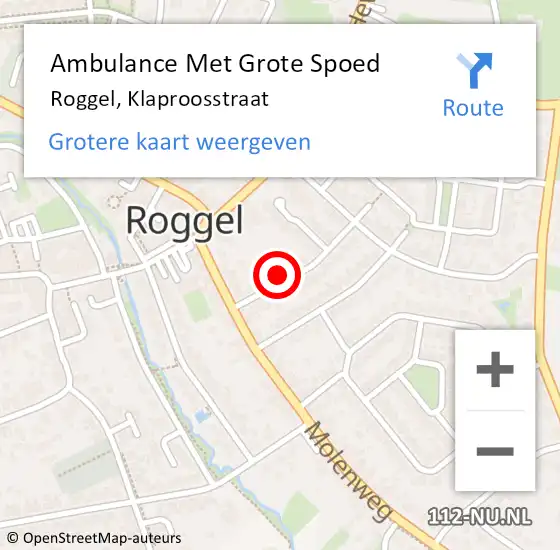 Locatie op kaart van de 112 melding: Ambulance Met Grote Spoed Naar Roggel, Klaproosstraat op 12 juni 2021 23:58