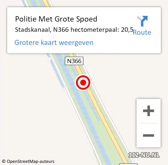 Locatie op kaart van de 112 melding: Politie Met Grote Spoed Naar Stadskanaal, N366 hectometerpaal: 20,5 op 13 juni 2021 00:00