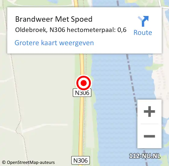 Locatie op kaart van de 112 melding: Brandweer Met Spoed Naar Oldebroek, N306 hectometerpaal: 0,6 op 13 juni 2021 00:30