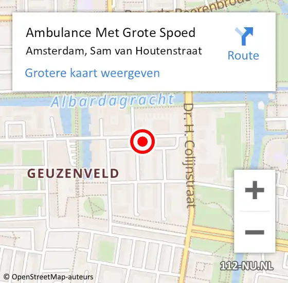 Locatie op kaart van de 112 melding: Ambulance Met Grote Spoed Naar Amsterdam, Sam van Houtenstraat op 13 juni 2021 01:07