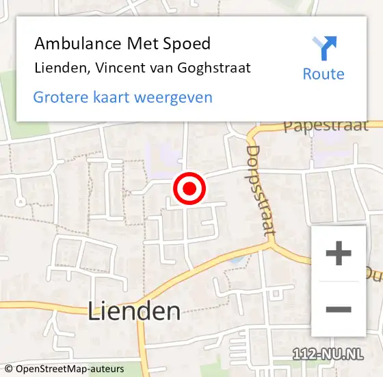 Locatie op kaart van de 112 melding: Ambulance Met Spoed Naar Lienden, Vincent van Goghstraat op 13 juni 2021 01:25