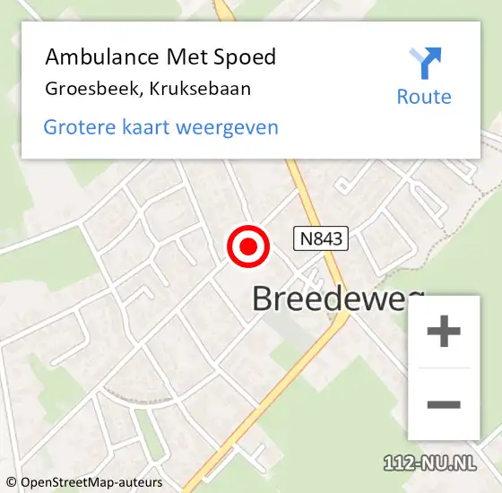 Locatie op kaart van de 112 melding: Ambulance Met Spoed Naar Groesbeek, Kruksebaan op 13 juni 2021 02:46