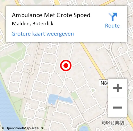 Locatie op kaart van de 112 melding: Ambulance Met Grote Spoed Naar Malden, Boterdijk op 13 juni 2021 03:32