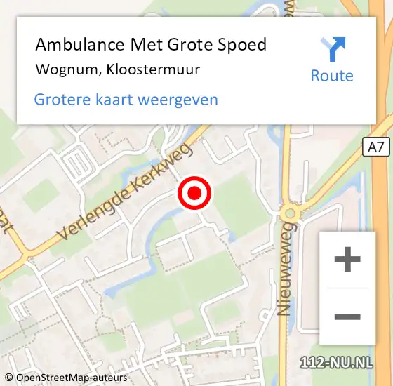 Locatie op kaart van de 112 melding: Ambulance Met Grote Spoed Naar Wognum, Kloostermuur op 13 juni 2021 03:44