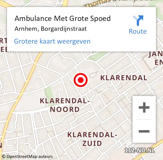 Locatie op kaart van de 112 melding: Ambulance Met Grote Spoed Naar Arnhem, Borgardijnstraat op 13 juni 2021 04:02