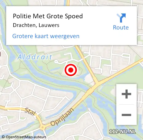 Locatie op kaart van de 112 melding: Politie Met Grote Spoed Naar Drachten, Lauwers op 13 juni 2021 04:36