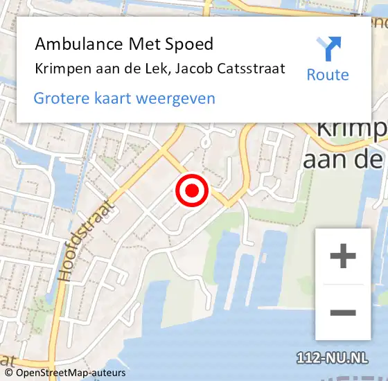 Locatie op kaart van de 112 melding: Ambulance Met Spoed Naar Krimpen aan de Lek, Jacob Catsstraat op 13 juni 2021 05:41