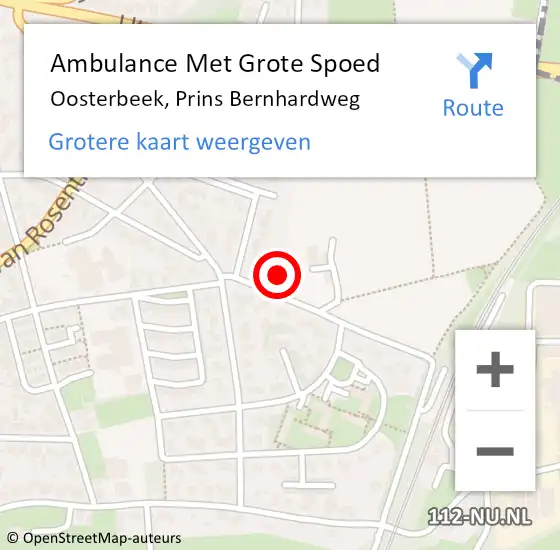 Locatie op kaart van de 112 melding: Ambulance Met Grote Spoed Naar Oosterbeek, Prins Bernhardweg op 13 juni 2021 06:43