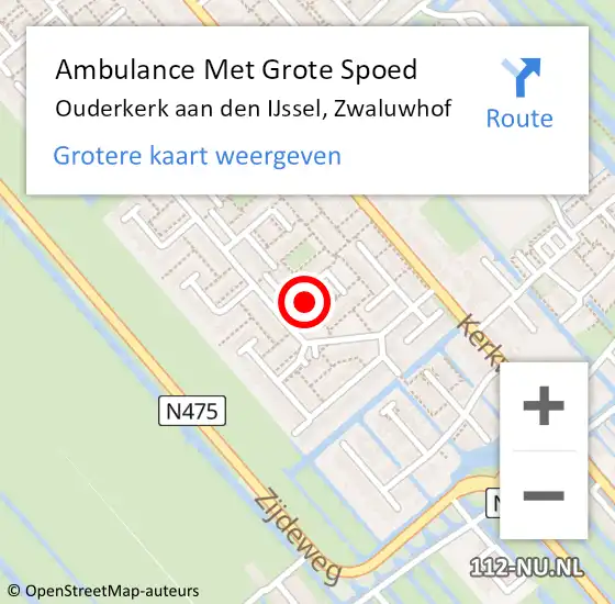 Locatie op kaart van de 112 melding: Ambulance Met Grote Spoed Naar Ouderkerk aan den IJssel, Zwaluwhof op 13 juni 2021 06:44