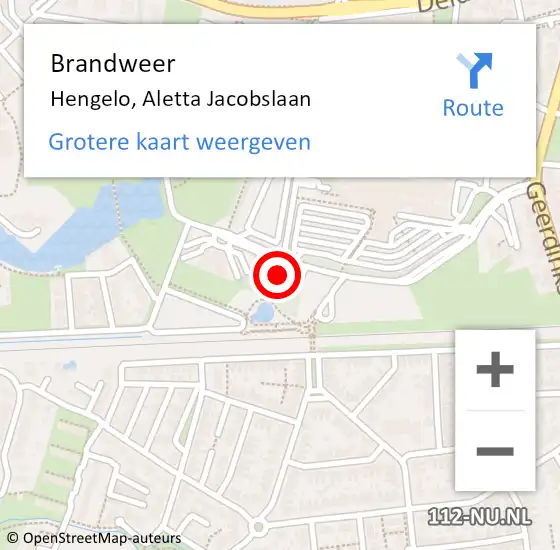 Locatie op kaart van de 112 melding: Brandweer Hengelo, Aletta Jacobslaan op 13 juni 2021 06:47