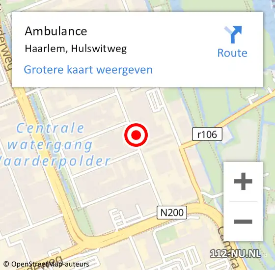 Locatie op kaart van de 112 melding: Ambulance Haarlem, Hulswitweg op 13 juni 2021 07:35