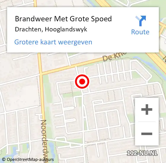 Locatie op kaart van de 112 melding: Brandweer Met Grote Spoed Naar Drachten, Hooglandswyk op 13 juni 2021 07:55